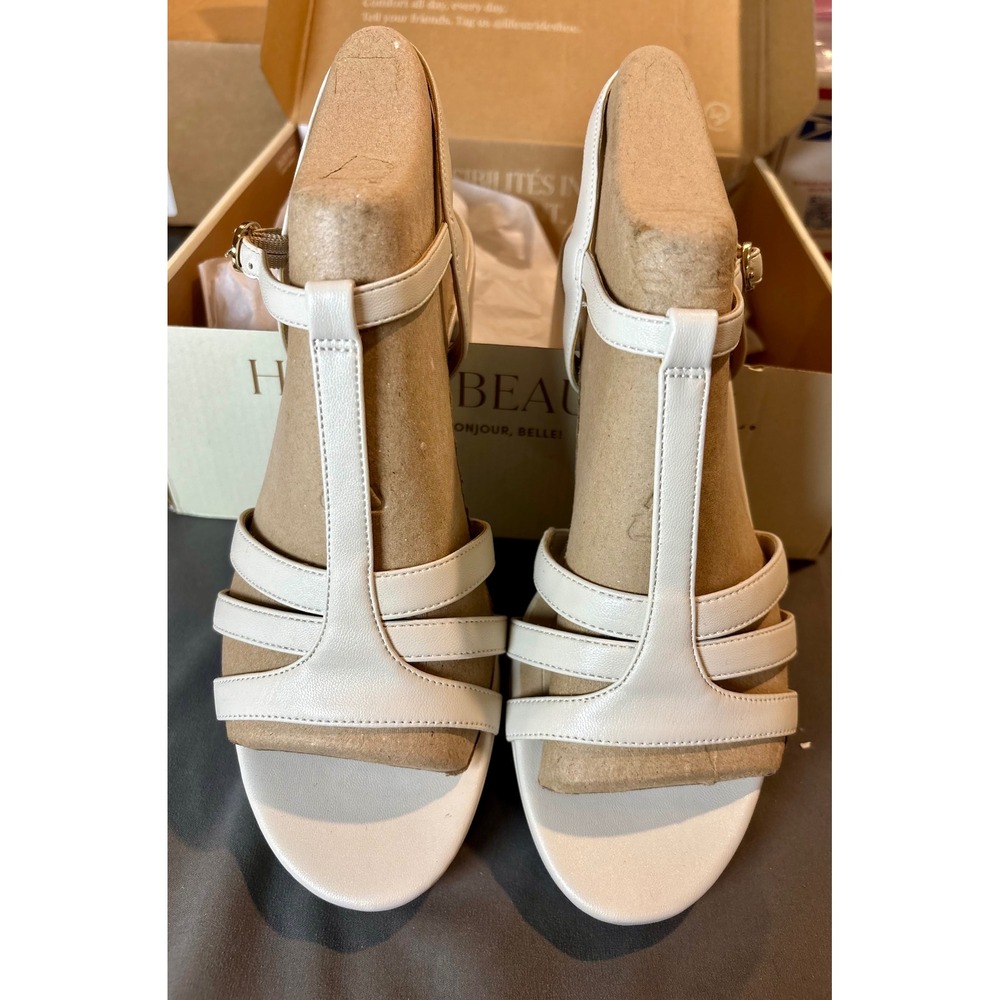 LifeStride Rio Bone Heirloom Platform T-Strap Block Heel Sandals Size 9